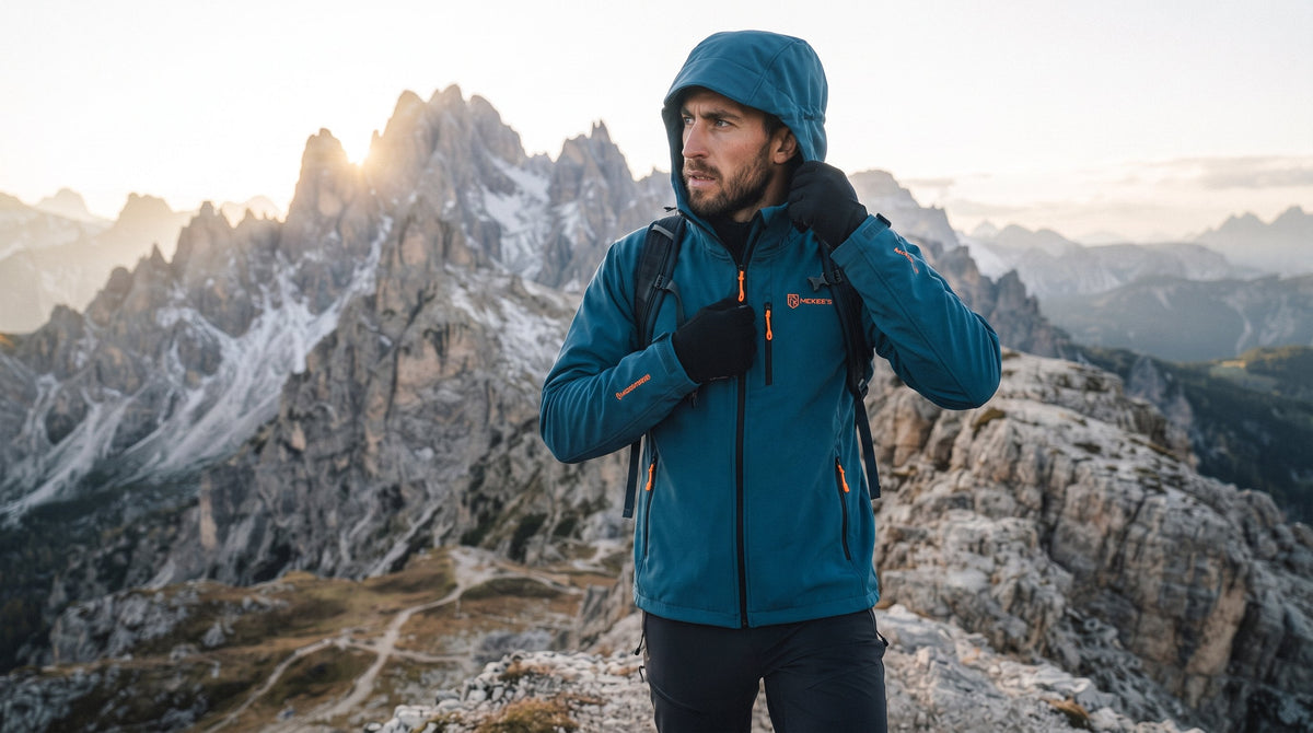 Escursionista con giacca softshell McKee's sulle Dolomiti