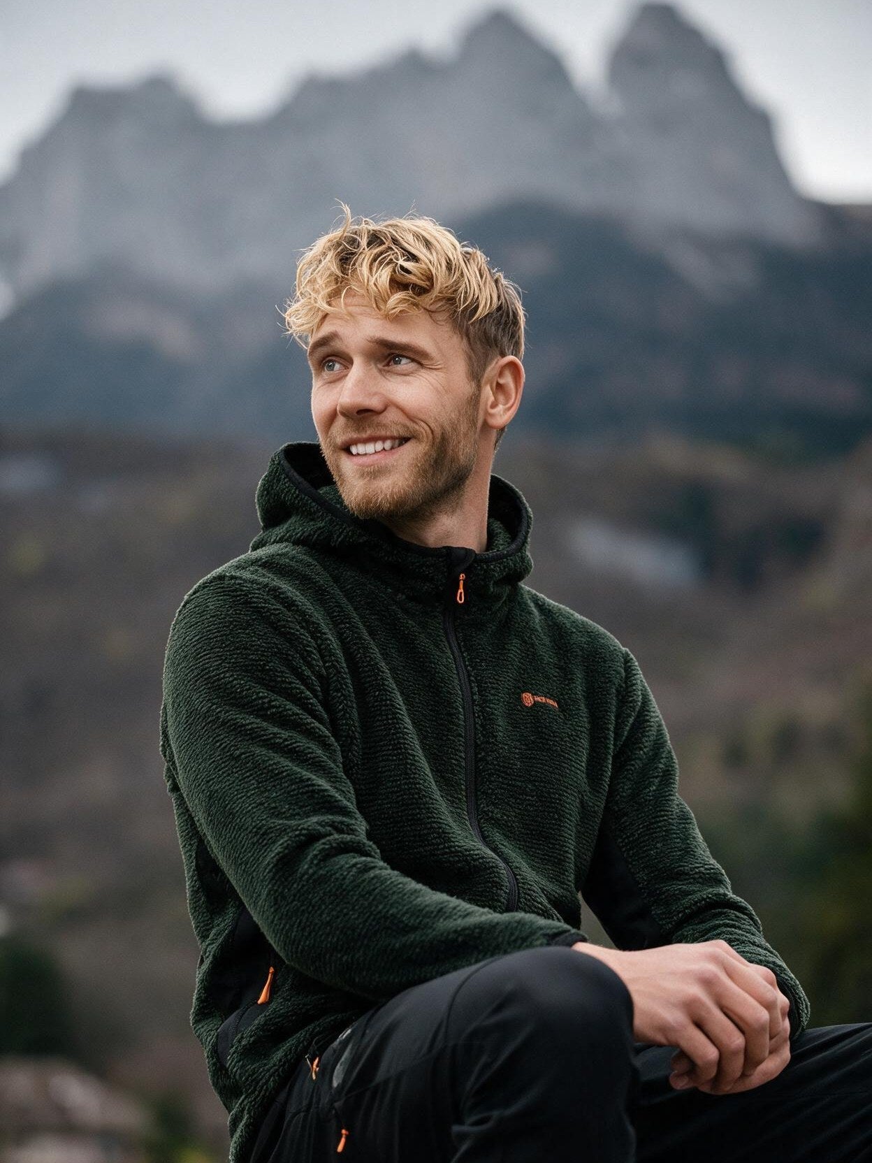 Uomo con pile McKee's davanti alle Dolomiti